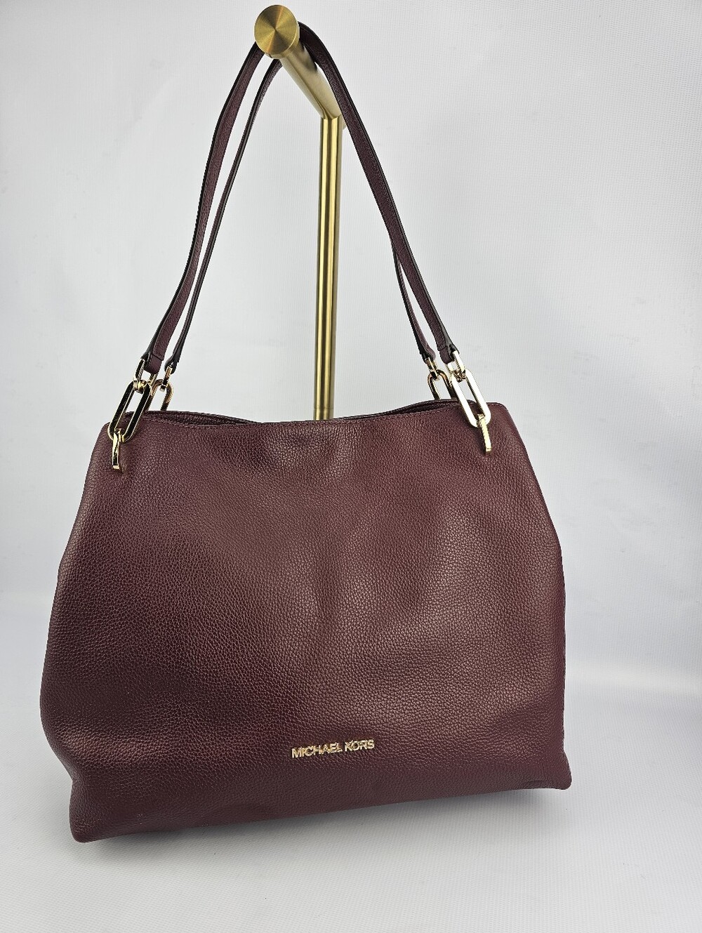 Michael Kors Raven Large Multi Compartment Pebbled Leather Shoulder Bag Burgandy
